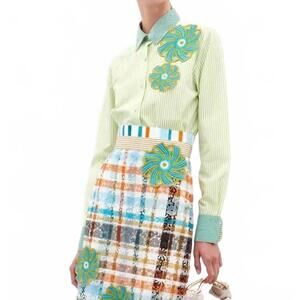 NEW SILVIA TCHERASSI shao blouse in green stripes